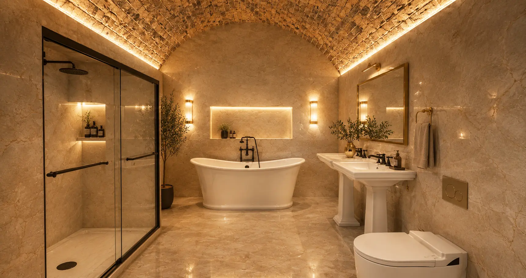 Principal suite II en-suite with a freestanding bath and walk-in shower